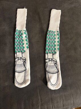 Vintage Novelty Golf Argyle Socks With Shoe Print Design Green & White Unisex On